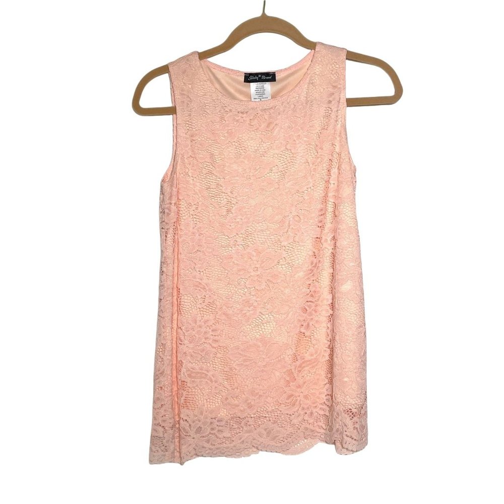 4/$25 Slinky Brand Peach Pink Sleeveless‎ Lace Tank Top Lined Women's Small
